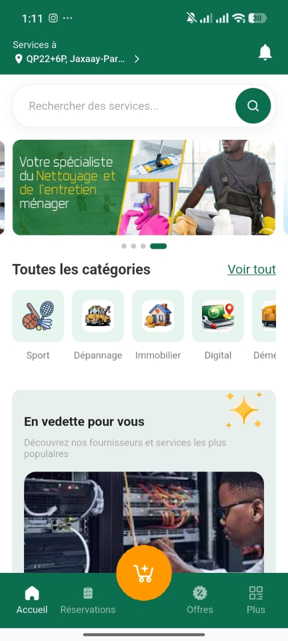 Capture d'écran de l'application SenServis